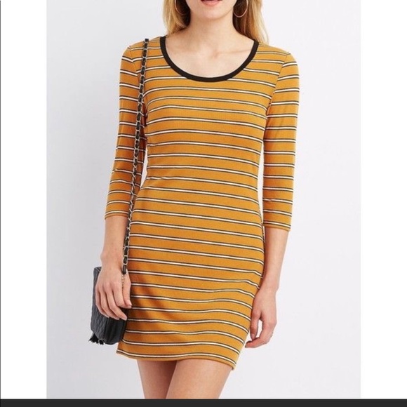 mustard yellow striped dress